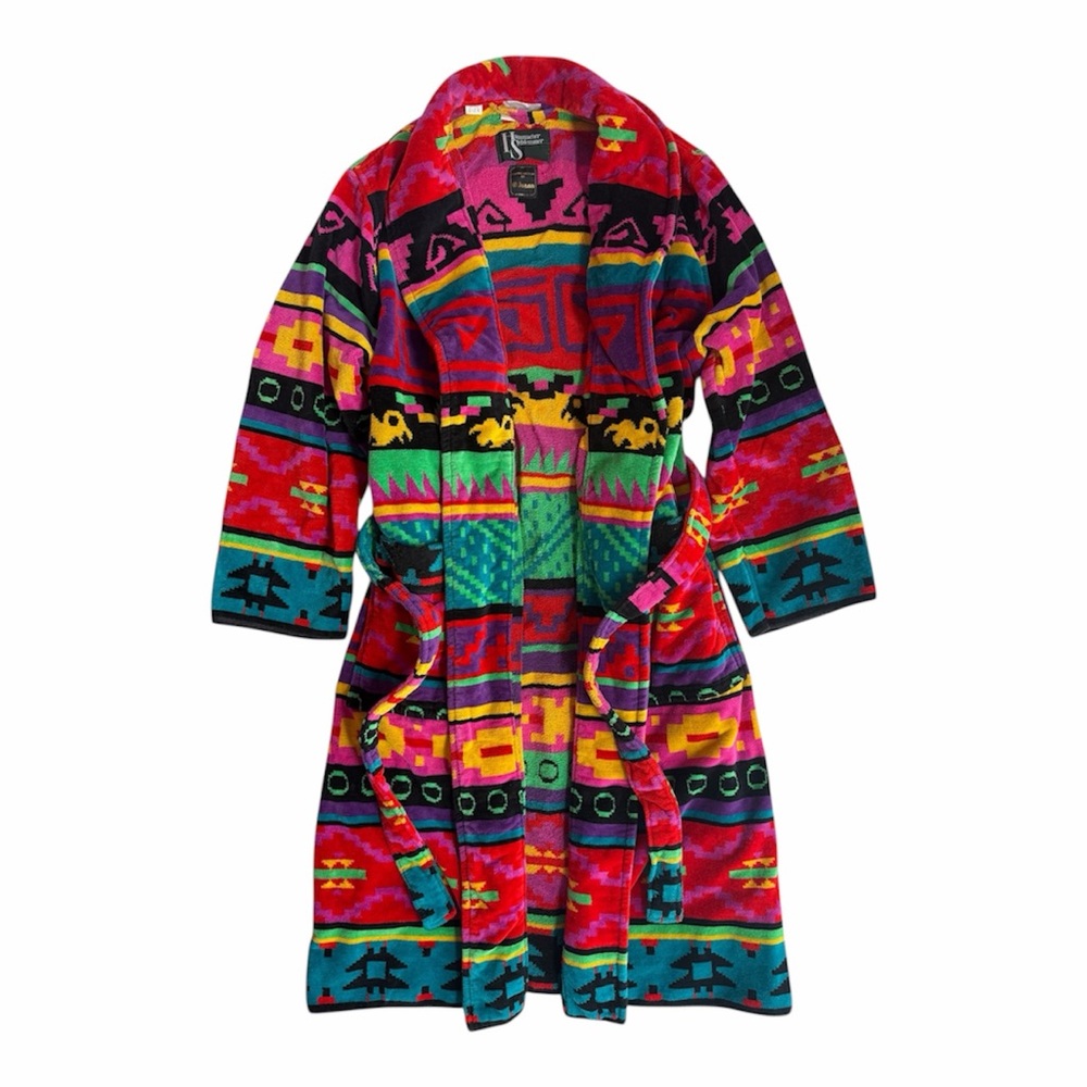 Vintage 90s Hammacher Schlemmer Cotton Robe Aztec Juana Berner OS